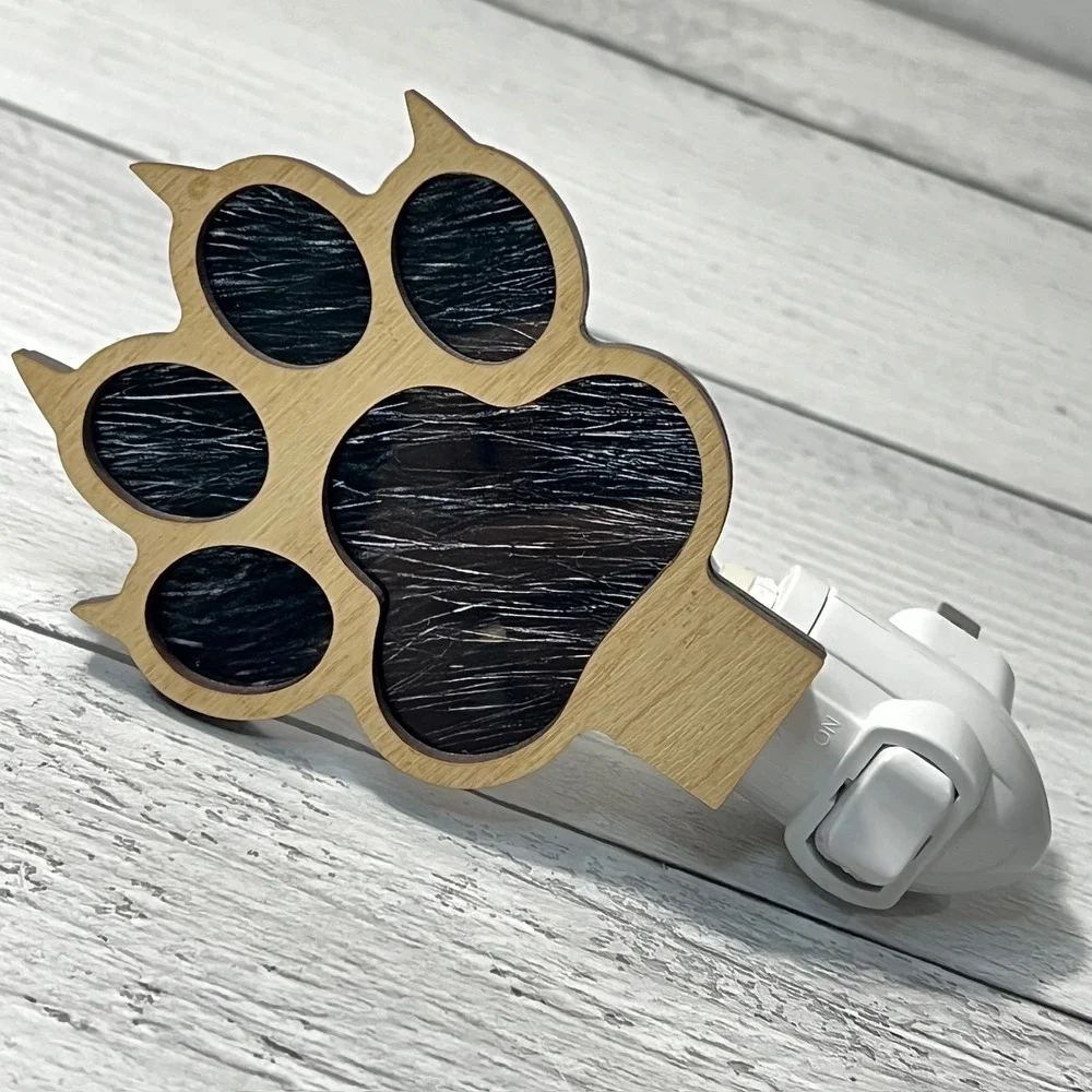 Paw Print Night Light Plug In Warm Glow‎ Wood Accent Handmade